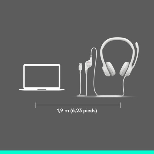 Casque d'écoute avec fil H390 de Logitech avec microphone à suppression du bruit - Blanc cassé
