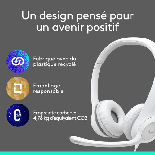Casque d'écoute avec fil H390 de Logitech avec microphone à suppression du bruit - Blanc cassé