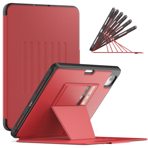 Shockproof Leather Magnetic Smart Cover Rugged Stand Case with Pencil Holder for iPad 10th Gen. 10.9", Red