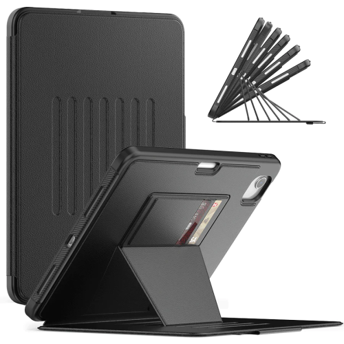 CSMART  Shockproof Leather Magnetic Smart Cover Rugged Stand Case With Pencil Holder for Ipad 10Th Gen. 10.9" In Black