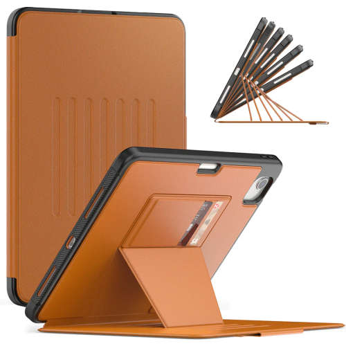 Shockproof Leather Magnetic Smart Cover Rugged Stand Case with Pencil Holder for iPad 10th Gen. 10.9", Brown