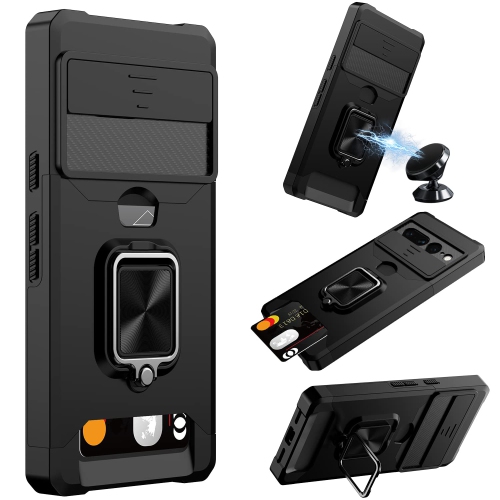 HLD  for Google Pixel 7 Pro Case, Multi-Functional Pixel 7 Pro Wallet Case \w Card Holder, Sliding Camera Cover & Ring Holder Magnet Kickstand Phone