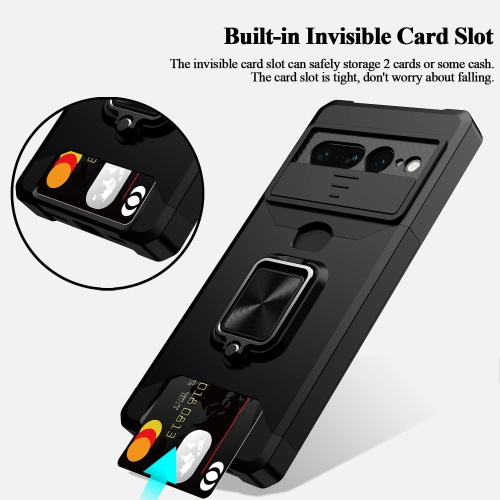 Pour Pixel 7 Pro de Google, étui portefeuille multifonction Pixel 7 Pro, porte-carte, couvercle coulissant, support magnétique à anneau, étui-support