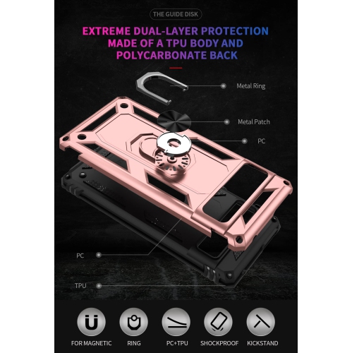 Pour étui Pixel 7 Pro de Google, béquille en anneau protecteur antichoc militaire, étui arrière double couche protection antichoc Defender Armor pour