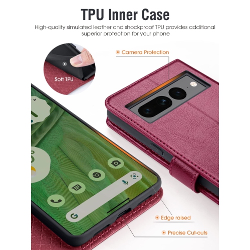 Compatible with Google Pixel 7 Pro Case Wallet, PU Leather Flip Folio Case with Card Holders RFID Blocking Kickstand Shockproof TPU Inner Shell Phone