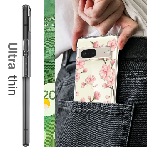 Designed for Google Pixel 7 Case, Crystal Clear Flower Marble Soft & Flexible TPU Anti-Scratch Protection Slim Thin Women Girls Floral Cute Phone