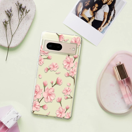 Designed for Google Pixel 7 Case, Crystal Clear Flower Marble Soft & Flexible TPU Anti-Scratch Protection Slim Thin Women Girls Floral Cute Phone