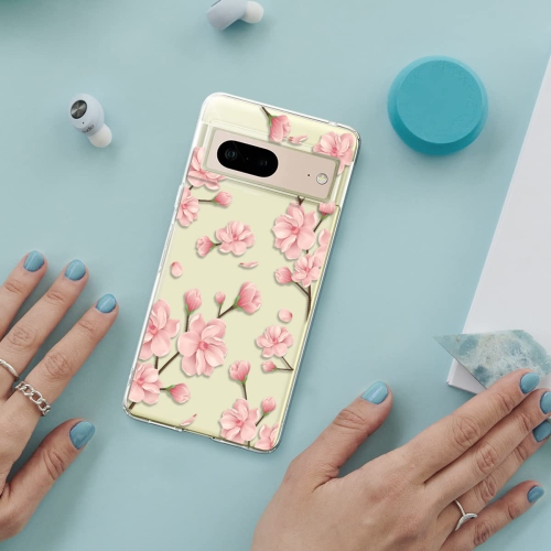 Designed for Google Pixel 7 Case, Crystal Clear Flower Marble Soft & Flexible TPU Anti-Scratch Protection Slim Thin Women Girls Floral Cute Phone