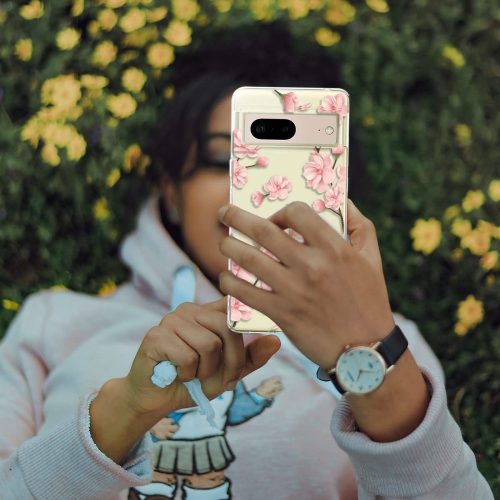 Designed for Google Pixel 7 Case, Crystal Clear Flower Marble Soft & Flexible TPU Anti-Scratch Protection Slim Thin Women Girls Floral Cute Phone