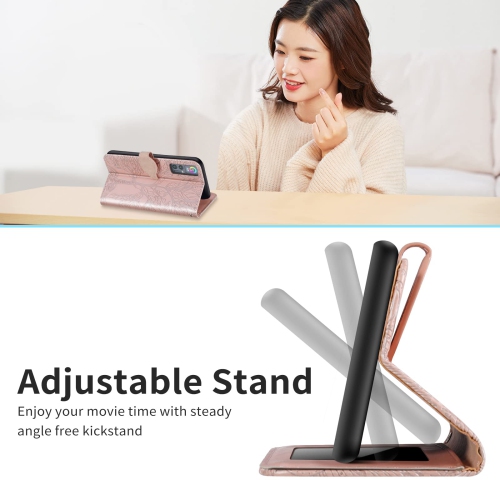 5G Wallet Case with Card Holder/Slot, PU Leather Flip Folio Shell Magnetic Closure Wrist Strap Kickstand Shockproof Cover Fit 30 5G,Rose Gold