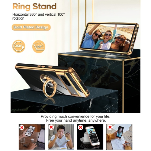 LeYi for Pixel 7 Case, Google Pixel 7 Case 360°Rotatable Ring Holder Magnetic Kickstand Soft Silicone Plating Rose Gold Edge Shockproof Protective