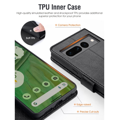 Compatible with Google Pixel 7 Pro Case Wallet, PU Leather Flip Folio Case with Card Holders RFID Blocking Kickstand Shockproof TPU Inner Shell Phone