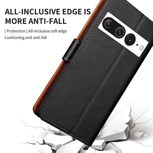 Étui portefeuille en cuir véritable pour Pixel 7 Pro de Google avec béquille RFID anti-vol fermoir magnétique robuste fentes pour cartes de crédit