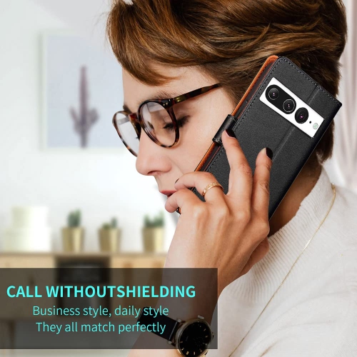 Étui portefeuille en cuir véritable pour Pixel 7 Pro de Google avec béquille RFID anti-vol fermoir magnétique robuste fentes pour cartes de crédit