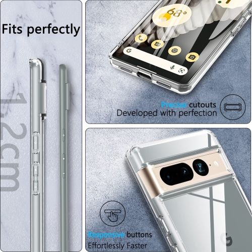 Étui Crystal Clear de ottpluscase pour Pixel 7 Pro de Google, étui pour Pixel 7 Pro Étui rigide, robuste, antichoc, rigide, protection antirayure