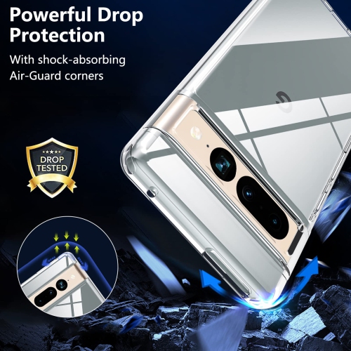 Étui Crystal Clear de ottpluscase pour Pixel 7 Pro de Google, étui pour Pixel 7 Pro Étui rigide, robuste, antichoc, rigide, protection antirayure