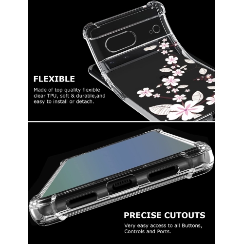 Floral Clear Case for Pixel 7 for Women Girls,Pretty Phone Cover for Google Pixel 7,Flower Design Slim Flexible Transparent Drop Proof TPU Protective
