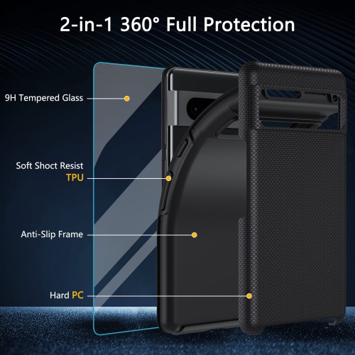 ottpluscase Dual Guard for Google Pixel 7 Case with Tempered Glass Screen Protector, Pixel 7 Phone Case Shockproof Dual Layer Rugged Tough Heavy Duty