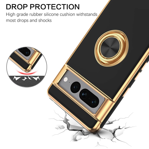 Pixel 7 Pro Case, Google Pixel 7 Pro Case, Ring Holder Edge Plating Kickstand Soft Silicone TPU Bumper Slim Flexible Anti Slip Shockproof Protective