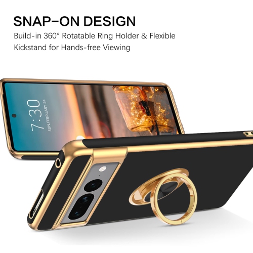 Pixel 7 Pro Case, Google Pixel 7 Pro Case, Ring Holder Edge Plating Kickstand Soft Silicone TPU Bumper Slim Flexible Anti Slip Shockproof Protective