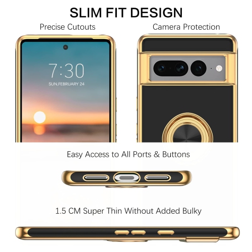 Pixel 7 Pro Case, Google Pixel 7 Pro Case, Ring Holder Edge Plating Kickstand Soft Silicone TPU Bumper Slim Flexible Anti Slip Shockproof Protective