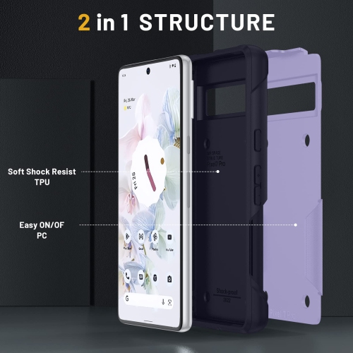 Pour l’étui Pixel 7 Pro de Google, l’étui pour Pixel 7 Pro, la protection robuste double couche de qualité militaire, l’étui rigide, robuste et