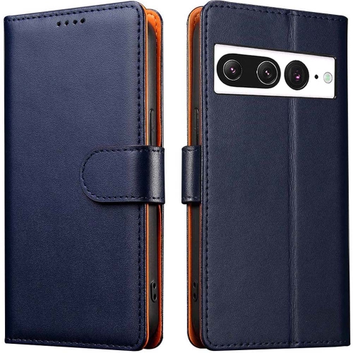 HLD RFID Blocking Genuine Leather Wallet Case for Google Pixel 7 Pro with Kickstand, Magnetic Clasp, Cash & Credit Card Slots - Blue