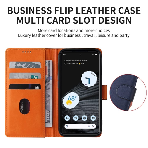 HLD RFID Blocking Genuine Leather Wallet Case for Google Pixel 7 Pro with Kickstand, Magnetic Clasp, Cash & Credit Card Slots - Blue