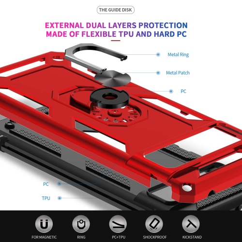 Pour Pixel 7 Pro de Google, béquille en anneau pour pare-chocs militaires en TPUR/antichoc/étui en silicone pour Pixel 7 Pro de Google, rouge