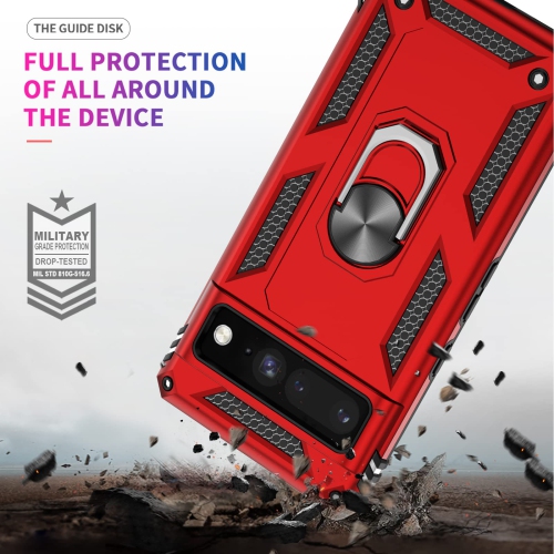 Pour Pixel 7 Pro de Google, béquille en anneau pour pare-chocs militaires en TPUR/antichoc/étui en silicone pour Pixel 7 Pro de Google, rouge