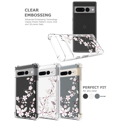 Étui floral transparent pour Pixel 7 Pro pour femmes, joli étui téléphone pour Pixel 7 Pro de Google, fleur Design mince flexible et transparent, TPU