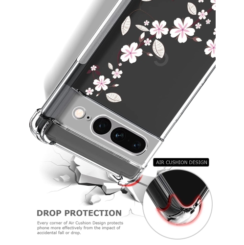 Étui floral transparent pour Pixel 7 Pro pour femmes, joli étui téléphone pour Pixel 7 Pro de Google, fleur Design mince flexible et transparent, TPU