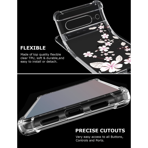 Étui floral transparent pour Pixel 7 Pro pour femmes, joli étui téléphone pour Pixel 7 Pro de Google, fleur Design mince flexible et transparent, TPU