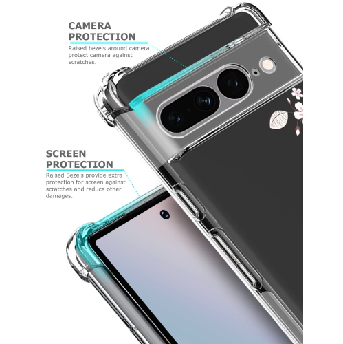 Étui floral transparent pour Pixel 7 Pro pour femmes, joli étui téléphone pour Pixel 7 Pro de Google, fleur Design mince flexible et transparent, TPU