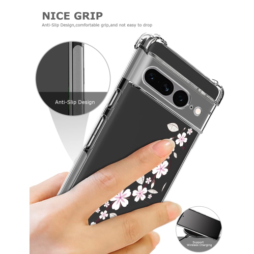 Étui floral transparent pour Pixel 7 Pro pour femmes, joli étui téléphone pour Pixel 7 Pro de Google, fleur Design mince flexible et transparent, TPU