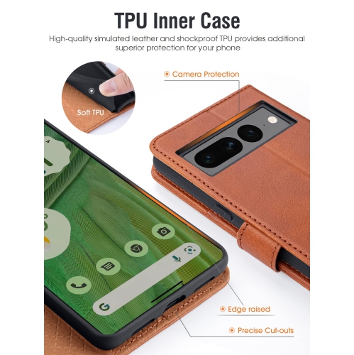 Compatible with Google Pixel 7 Pro Case Wallet, PU Leather Flip Folio Case with Card Holders RFID Blocking Kickstand Shockproof TPU Inner Shell Phone