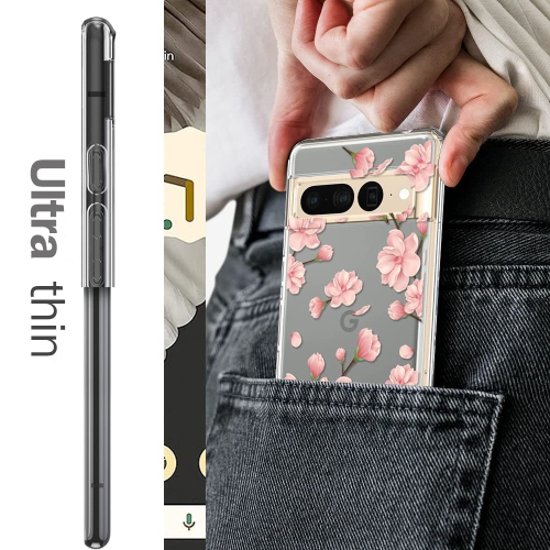 Conçu pour le Pixel 7 Pro de Google, étui souple et souple en TPUR anti-rayures pour femmes minces et minces fleurs/fleurs/fleurs/rose pour Pixel 7