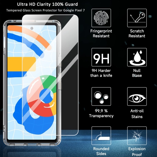 ottpluscase for Google Pixel 7 Case with Tempered Glass Screen Protector, Pixel 7 Case Transparent Rugged Tough Shockproof Slim Case Cover Fit for