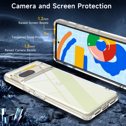 ottpluscase for Google Pixel 7 Case with Tempered Glass Screen Protector, Pixel 7 Case Transparent Rugged Tough Shockproof Slim Case Cover Fit for