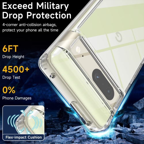 ottpluscase for Google Pixel 7 Case with Tempered Glass Screen Protector, Pixel 7 Case Transparent Rugged Tough Shockproof Slim Case Cover Fit for