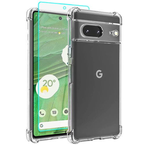 Pixel 7 Case, Google Pixel 7 Case with Screen Protector, Shockproof Crystal Clear Slim Soft Silicone TPU Protective Phone Cover for Google Pixel