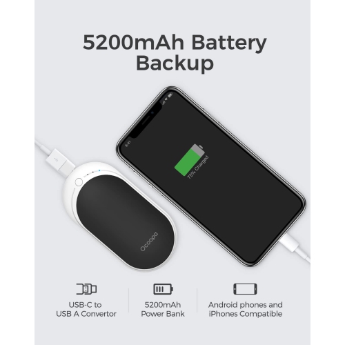 Hand Warmers Rechargeable, 1 Pack 5200mAh Electric Portable Pocket Warmer/Power Bank, Heat Therapy Great for Outdoor Sports, Hunting, Golf, Camping,