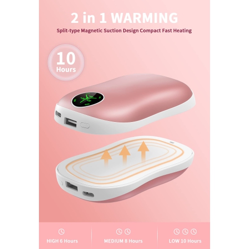 Hand Warmers Rechargeable, 2 Pack 5000mAh Electric Portable Pocket Warmer/Power Bank, 2-in-1 Electric Hand Warmer with Digital Display, for Outdoor