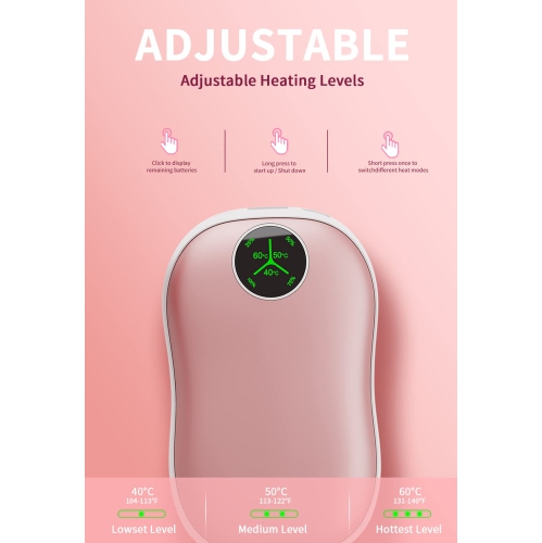 Hand Warmers Rechargeable, 2 Pack 5000mAh Electric Portable Pocket Warmer/Power Bank, 2-in-1 Electric Hand Warmer with Digital Display, for Outdoor