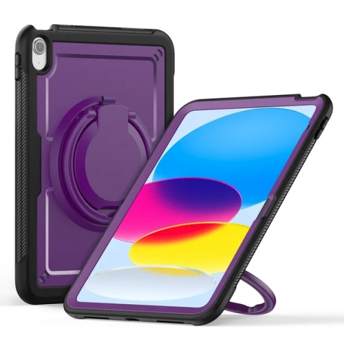 [CS] Shockproof Rugged Defender Case with Rotate Ring Folding Stand for iPad 10th Gen. / iPad 11th Gen., Purple