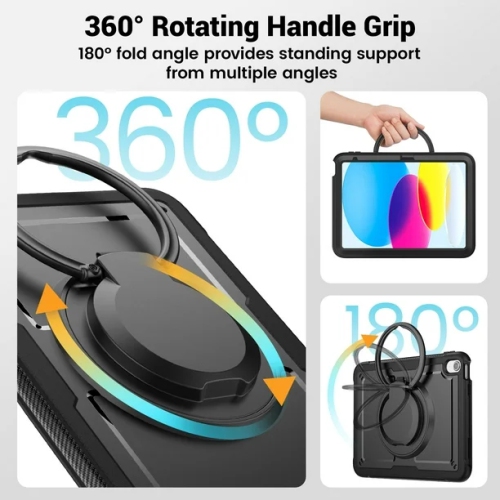 [CS] Shockproof Rugged Defender Case with Rotate Ring Folding Stand for iPad 10th Gen. / iPad 11th Gen., Purple