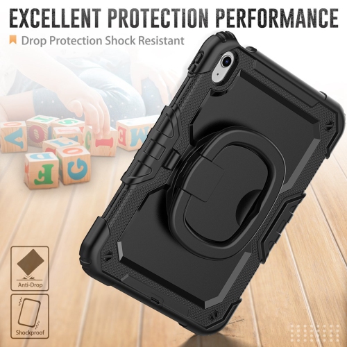 [CS] Shockproof Rugged Defender Case with Rotate Ring Folding Stand for iPad 10th Gen. / iPad 11th Gen., Black