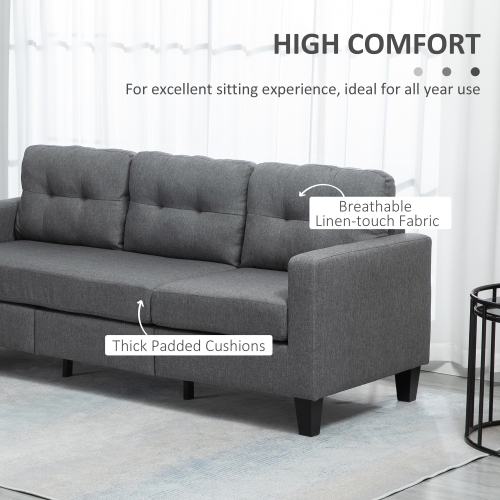 HOMCOM Sectional Sofa with Changeable Chaise, 3 Seater Corner Sofa with Ottoman, L Shape Couch with Thick Padded Cushion for Living Room, Office,