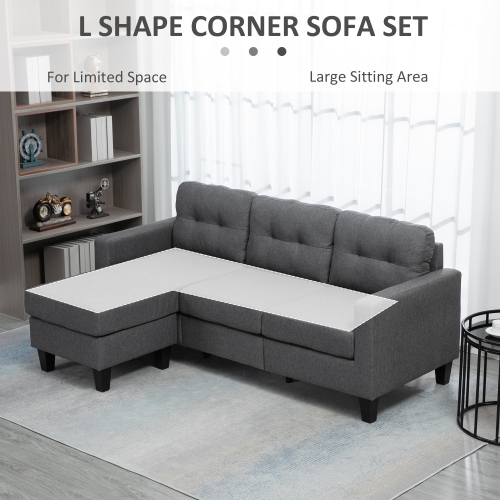 HOMCOM Sectional Sofa with Changeable Chaise, 3 Seater Corner Sofa with Ottoman, L Shape Couch with Thick Padded Cushion for Living Room, Office,