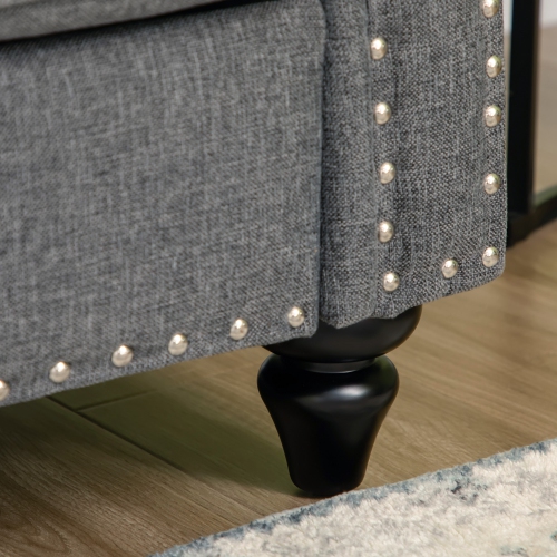 HOMCOM 3-Seater Sofa Couch, 81" Modern Upholstered Linen Fabric Sofa with Rubberwood Legs, Nailhead Trim and Rolled Arms for Living Room, Bedroom and